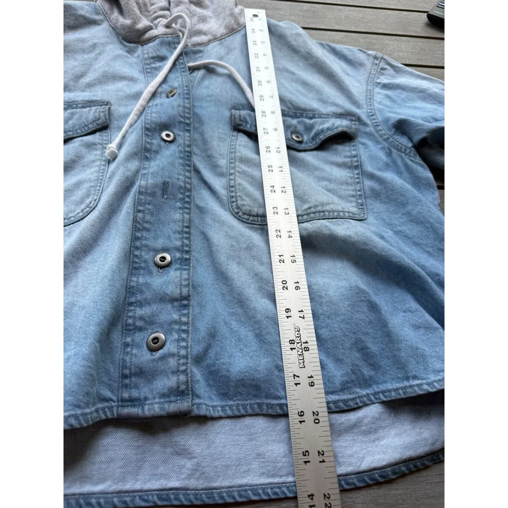 American Eagle Hooded Crop med Denim Jean Top Shirt Sweatshirt Sleeves Womens L